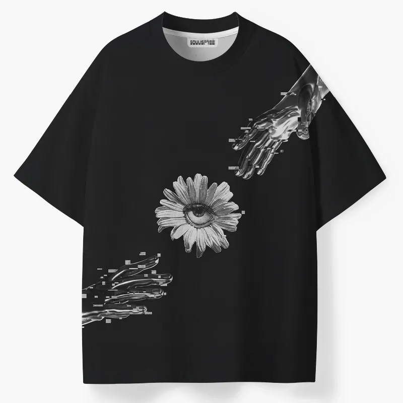Designed Soulisfree Futuristic Hands and Mystic Eye Flower ECO‑PERF Graphic Tee | Soulisfree