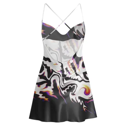 Soulisfree Neon Lava Swirl Split  Flower  Cowl Neck Satin Mini Dress