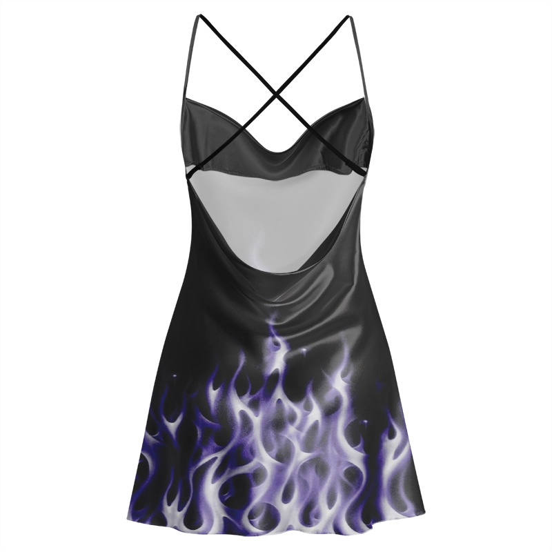 Soulisfree Purple Flame Cowl Neck Satin Mini Dress
