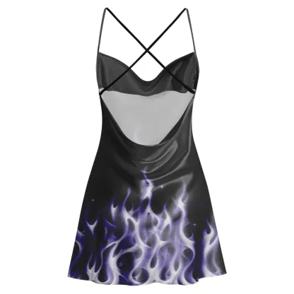 Soulisfree Purple Flame Cowl Neck Satin Mini Dress