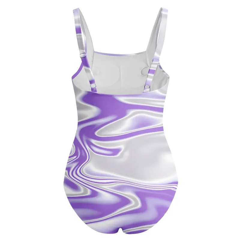 Soulisfree Lavender Liquid Swirl Galaxy One‑Piece Swimsuit
