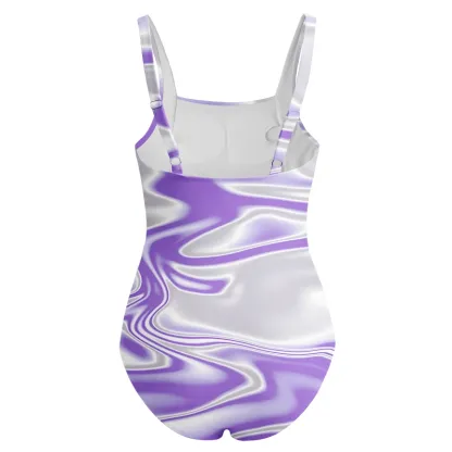 Soulisfree Lavender Liquid Swirl Galaxy One‑Piece Swimsuit