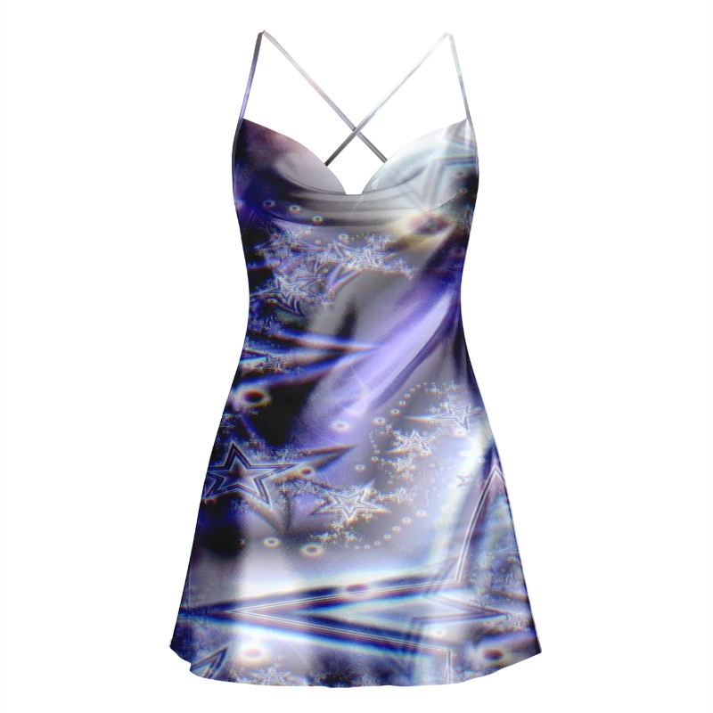 Soulisfree Cosmic Galaxy Stars Cowl Neck Satin Mini Dress