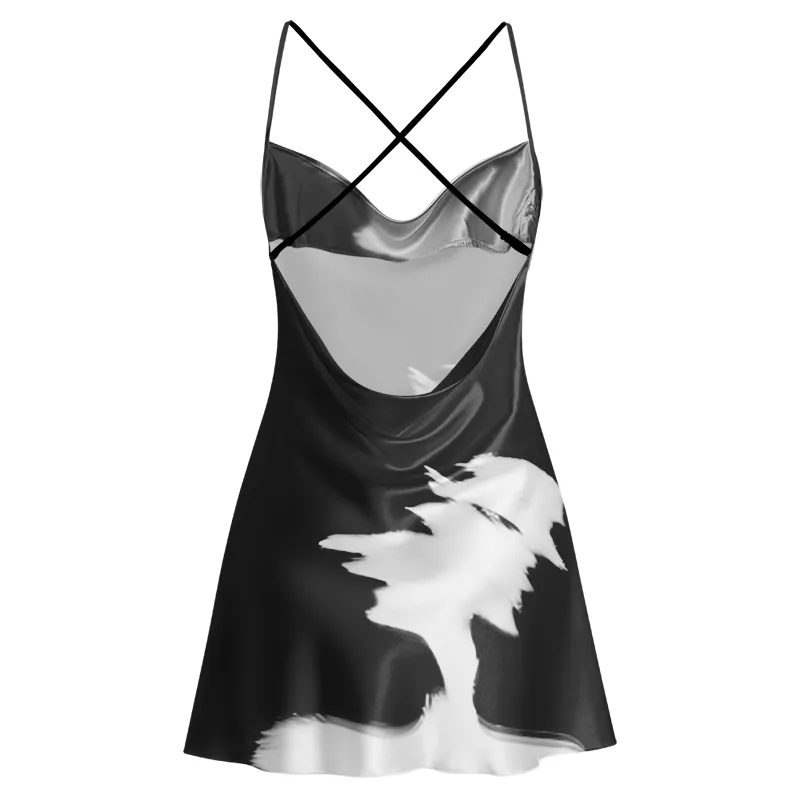 Soulisfree Glitch Silhouette Cowl Neck Satin Mini Dress