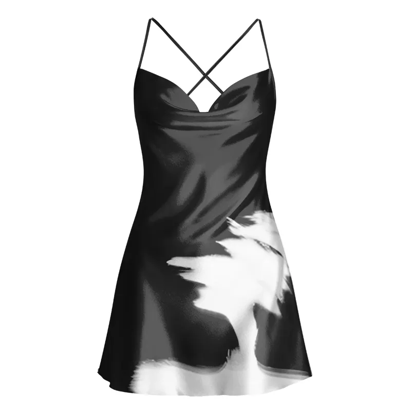 Soulisfree Glitch Silhouette Cowl Neck Satin Mini Dress