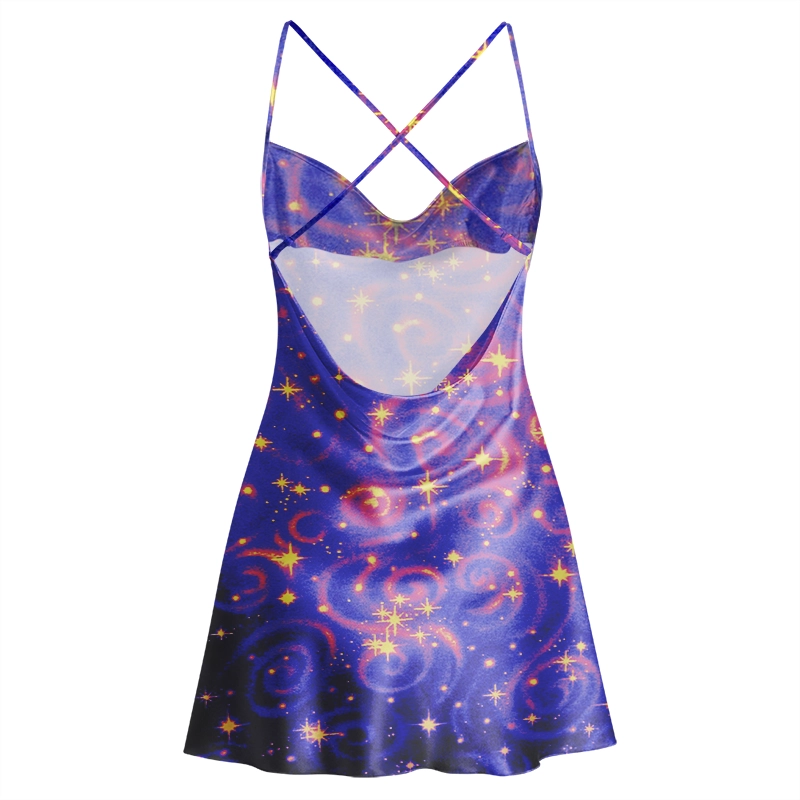 Soulisfree Dreamy Cosmic Stardust Cowl Neck Satin Mini Dress
