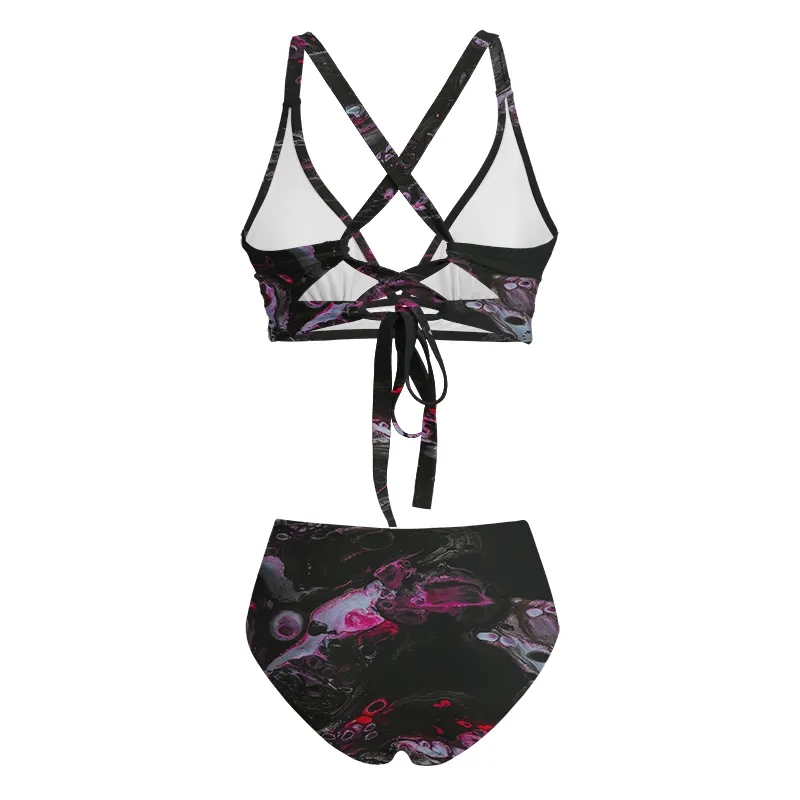 Soulisfree Neon Ink in Water Glitch Cross Bikini