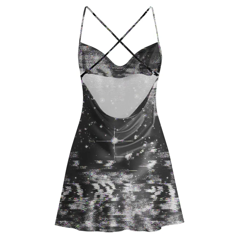 Soulisfree Glitch Night Sky Cowl Neck Satin Mini Dress