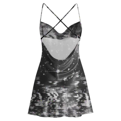 Soulisfree Glitch Night Sky Cowl Neck Satin Mini Dress
