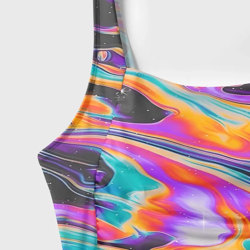 Soulisfree Neon Galaxy Swirl Galaxy One‑Piece Swimsuit