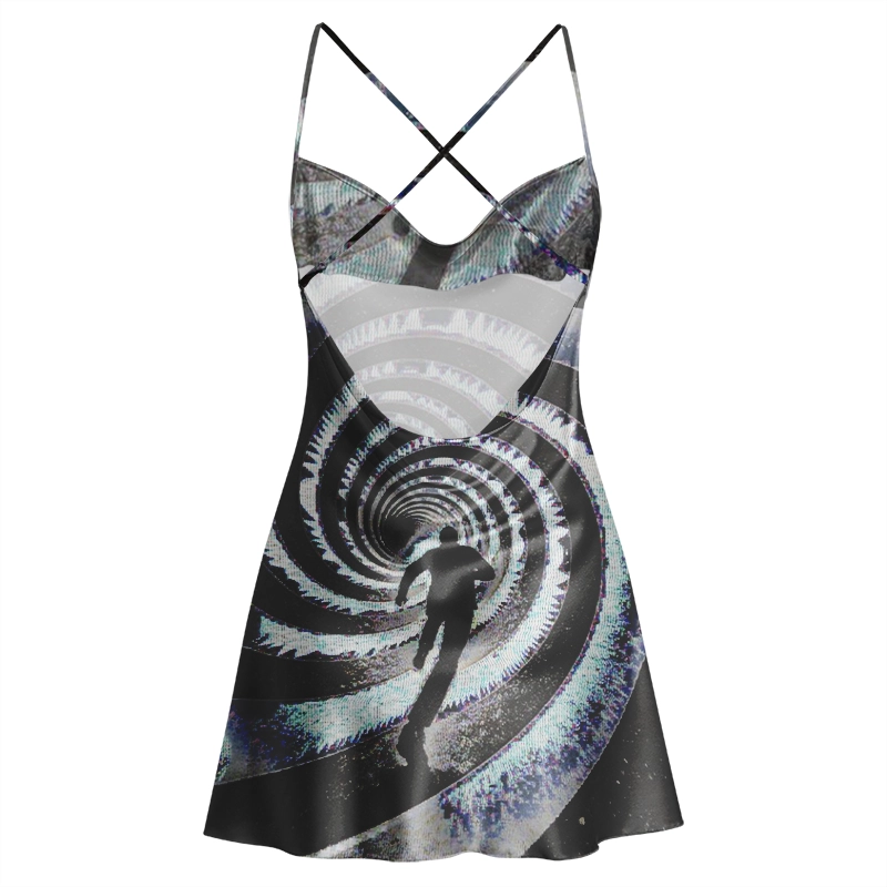 Soulisfree Cosmic Spiral Pathway Cowl Neck Satin Mini Dress