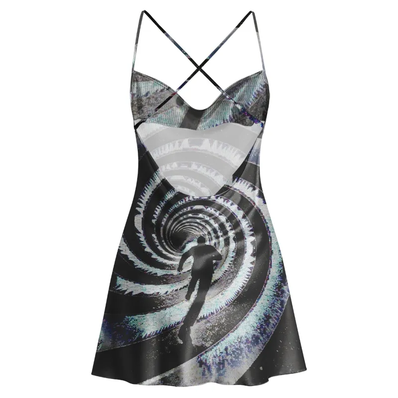 Soulisfree Cosmic Spiral Pathway Cowl Neck Satin Mini Dress