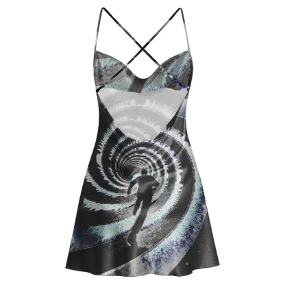 Soulisfree Cosmic Spiral Pathway Cowl Neck Satin Mini Dress