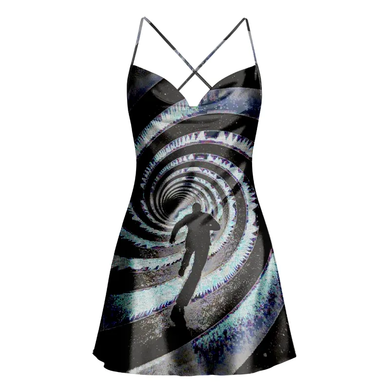 Soulisfree Cosmic Spiral Pathway Cowl Neck Satin Mini Dress
