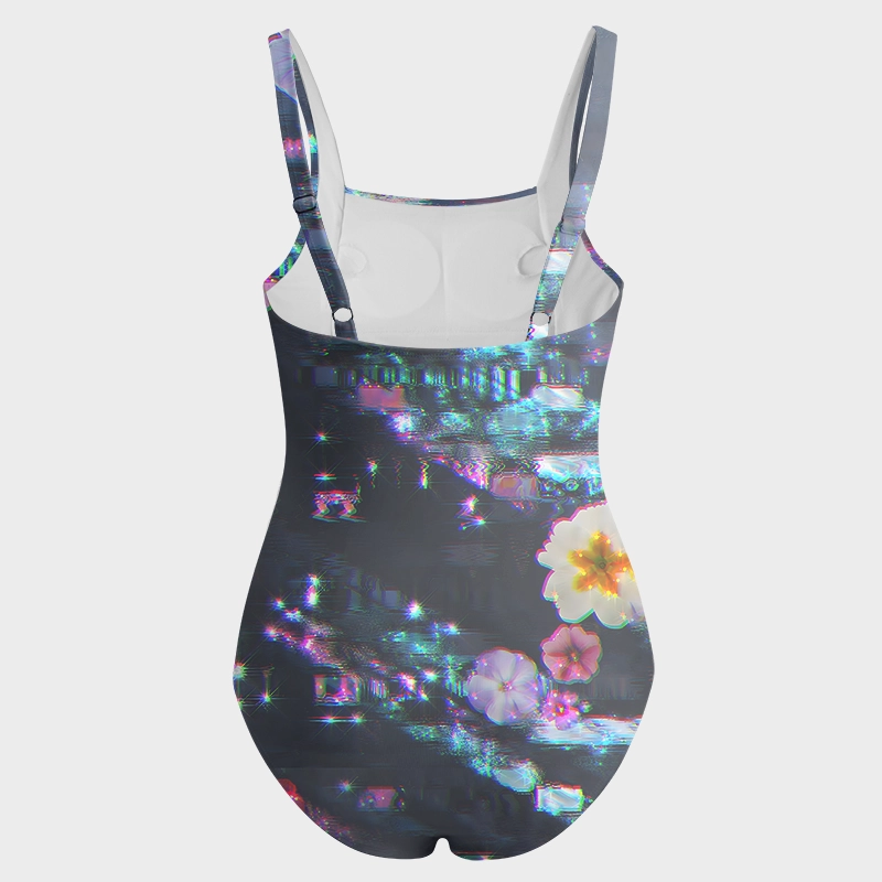 Soulisfree Dreamy Pixelated Blossom Waves Galaxy One‑Piece Swimsuit