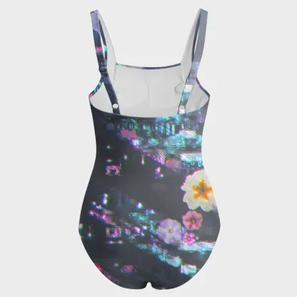 Soulisfree Dreamy Pixelated Blossom Waves Galaxy One‑Piece Swimsuit