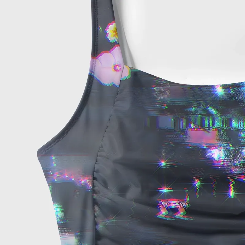 Soulisfree Dreamy Pixelated Blossom Waves Galaxy One‑Piece Swimsuit