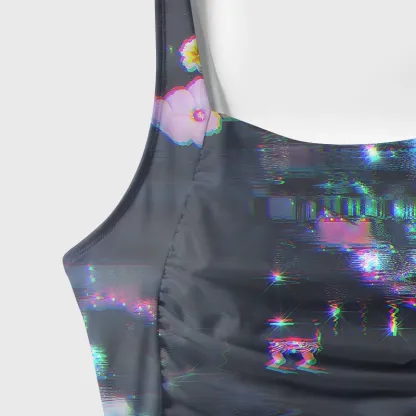 Soulisfree Dreamy Pixelated Blossom Waves Galaxy One‑Piece Swimsuit