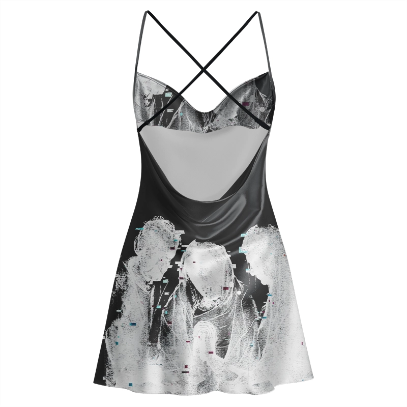 Soulisfree Static Fragmented Trio with Central Cowl Neck Satin Mini Dress