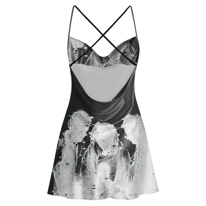 Soulisfree Static Fragmented Trio with Central Cowl Neck Satin Mini Dress