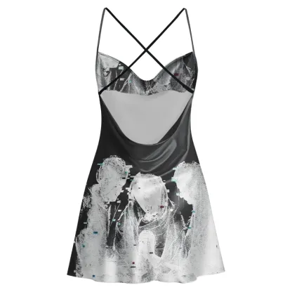 Soulisfree Static Fragmented Trio with Central Cowl Neck Satin Mini Dress