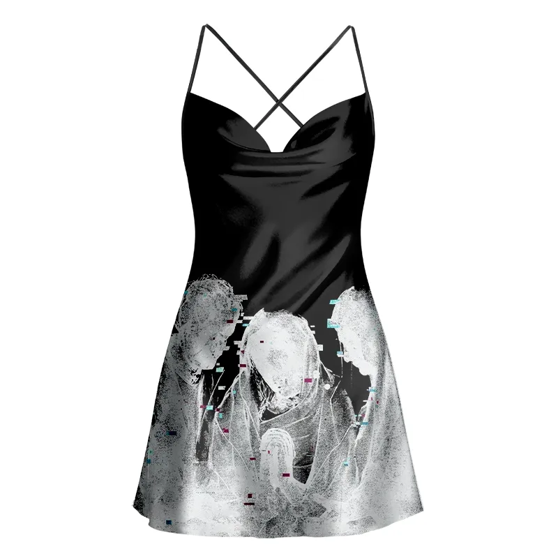 Soulisfree Static Fragmented Trio with Central Cowl Neck Satin Mini Dress