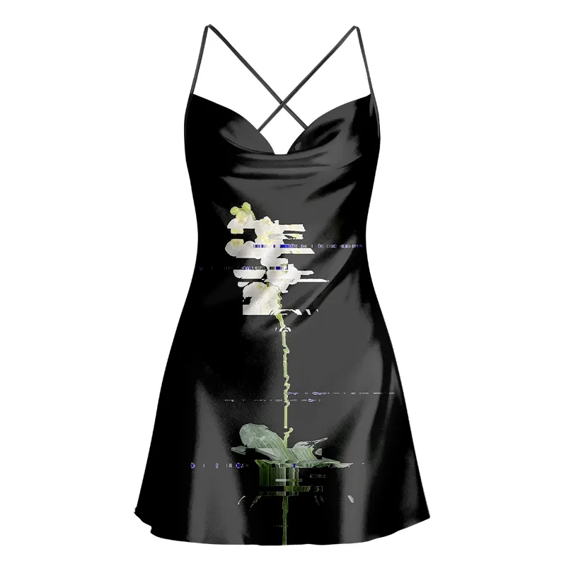 Soulisfree COSMIC BLOOM Cowl Neck Satin Mini Dress