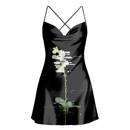 Soulisfree COSMIC BLOOM Cowl Neck Satin Mini Dress