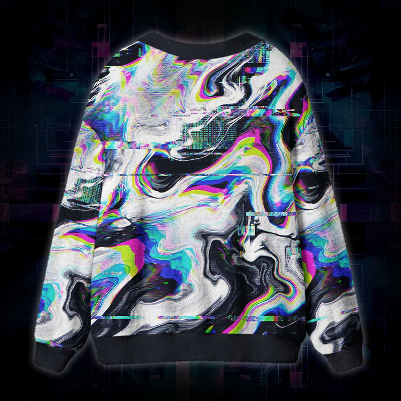 Soulisfree Liquid Glitch Fuzzy Cardigan Sweater 