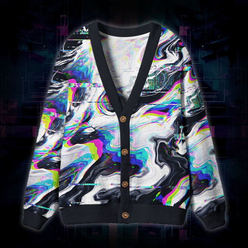 Soulisfree Liquid Glitch Fuzzy Cardigan Sweater 