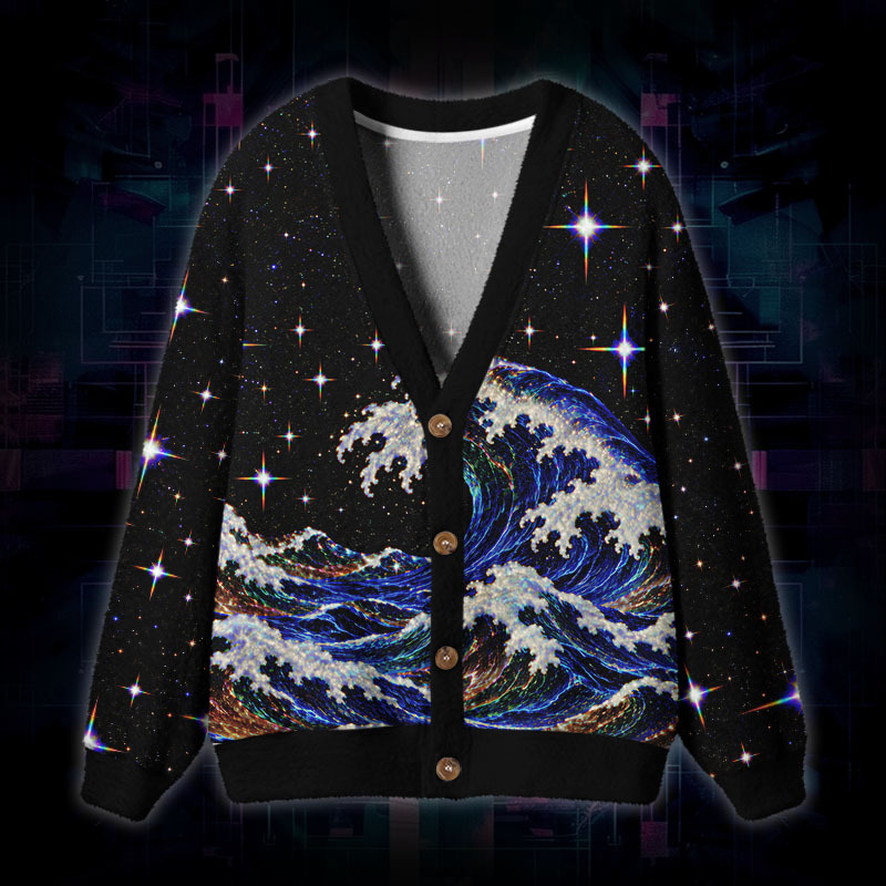 Soulisfree Waves Among The Stars Fuzzy Cardigan Sweater
