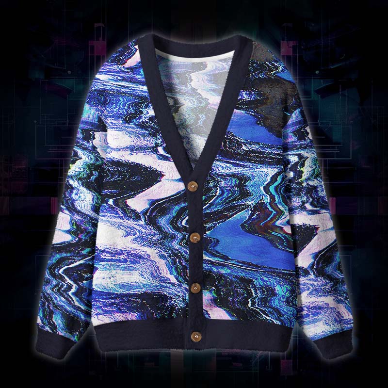 Soulisfree Digital Distortion Fuzzy Cardigan Sweater