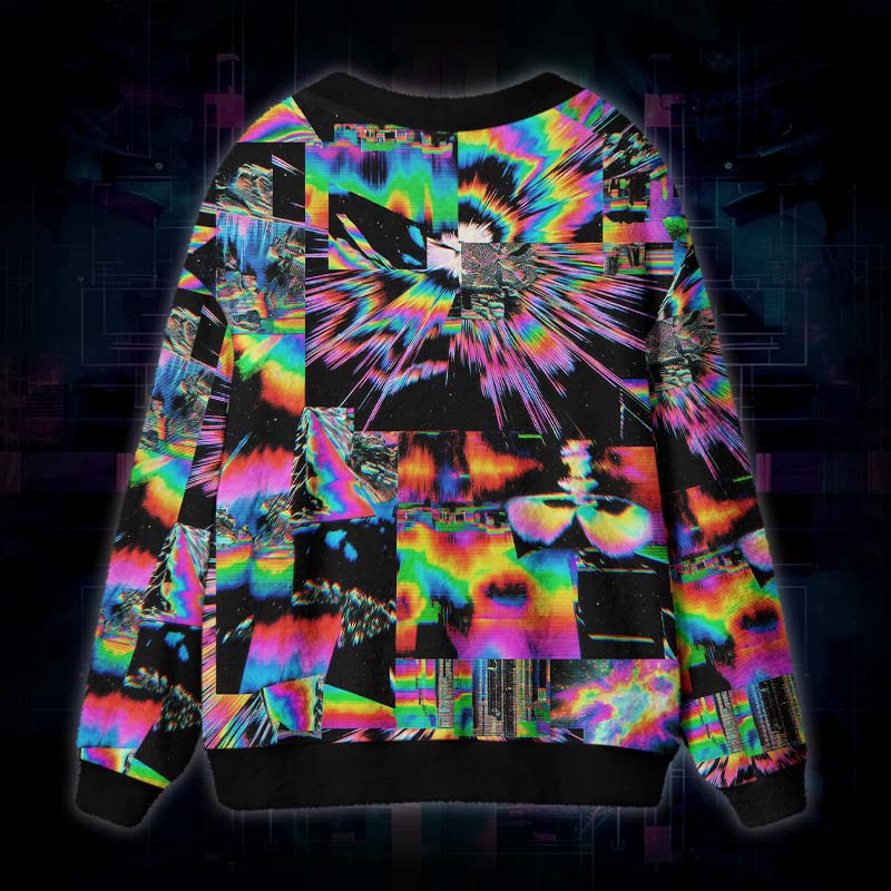 Soulisfree Digital Chaos Fuzzy Cardigan Sweater