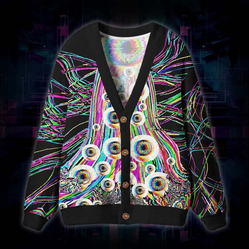 Soulisfree Psychedelic Vision Fuzzy Cardigan Sweater