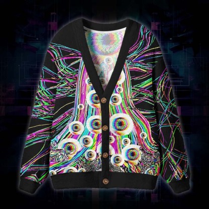 Soulisfree Psychedelic Vision Fuzzy Cardigan Sweater