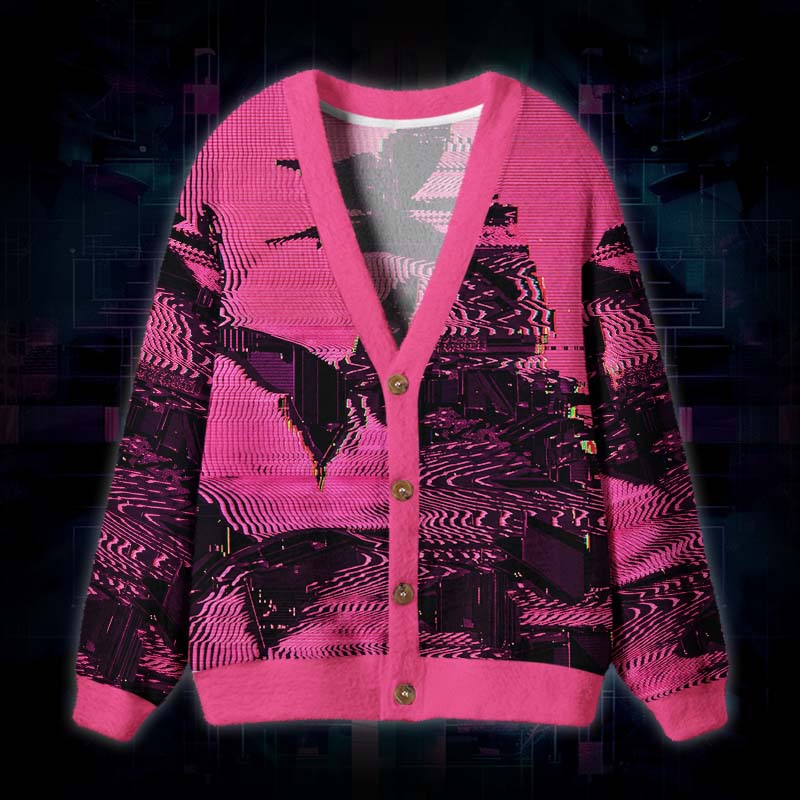 Soulisfree Digital Chaos Theory Fuzzy Cardigan Sweater