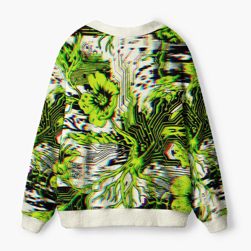 Soulisfree The Garden Of Digital Consciousness Fuzzy Cardigan Sweater