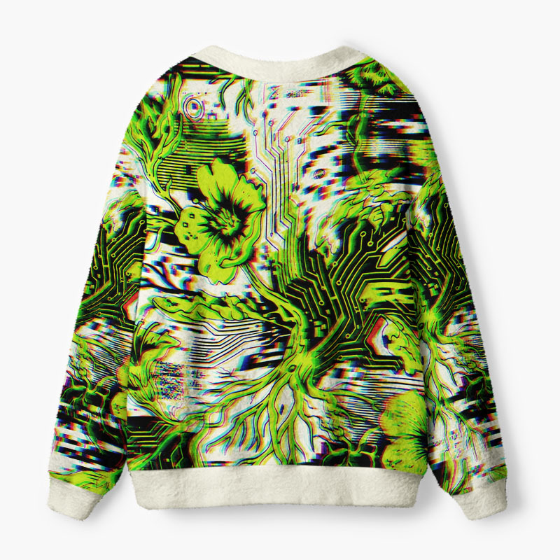 Soulisfree The Garden Of Digital Consciousness Fuzzy Cardigan Sweater