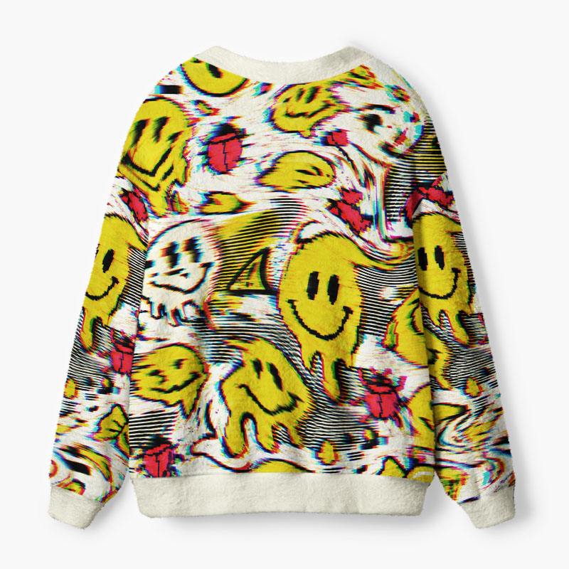 Soulisfree Happiness In A Glitched Reality Fuzzy Cardigan Sweater