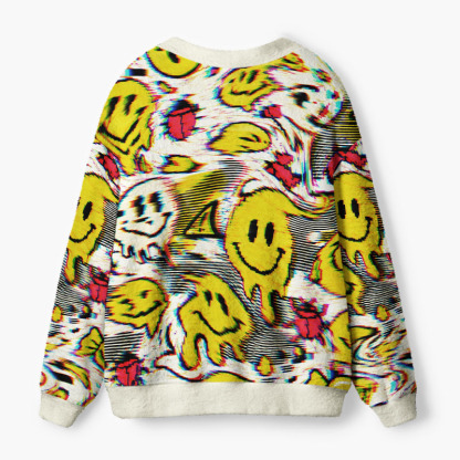 Soulisfree Happiness In A Glitched Reality Fuzzy Cardigan Sweater