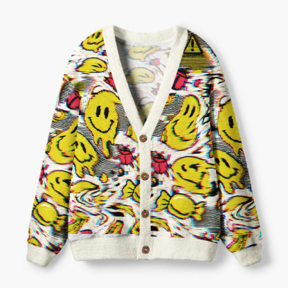 Soulisfree Happiness In A Glitched Reality Fuzzy Cardigan Sweater