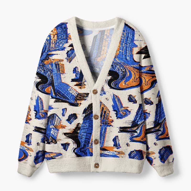 Soulisfree Fragments Of A Digital City Fuzzy Cardigan Sweater