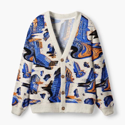 Soulisfree Fragments Of A Digital City Fuzzy Cardigan Sweater