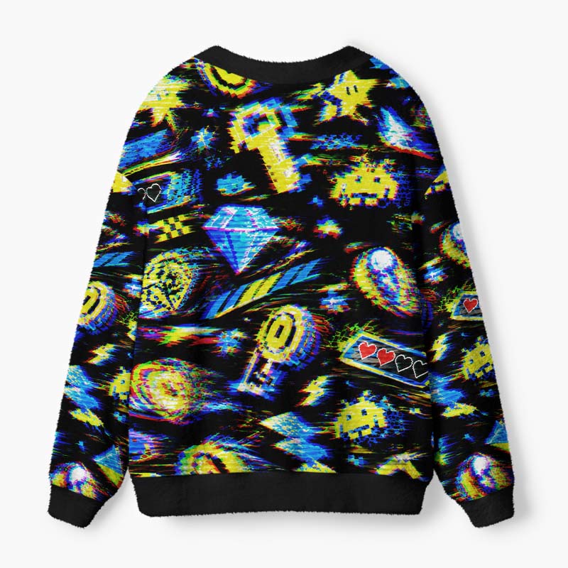 Soulisfree The Language Of Virtual Hearts Fuzzy Cardigan Sweater