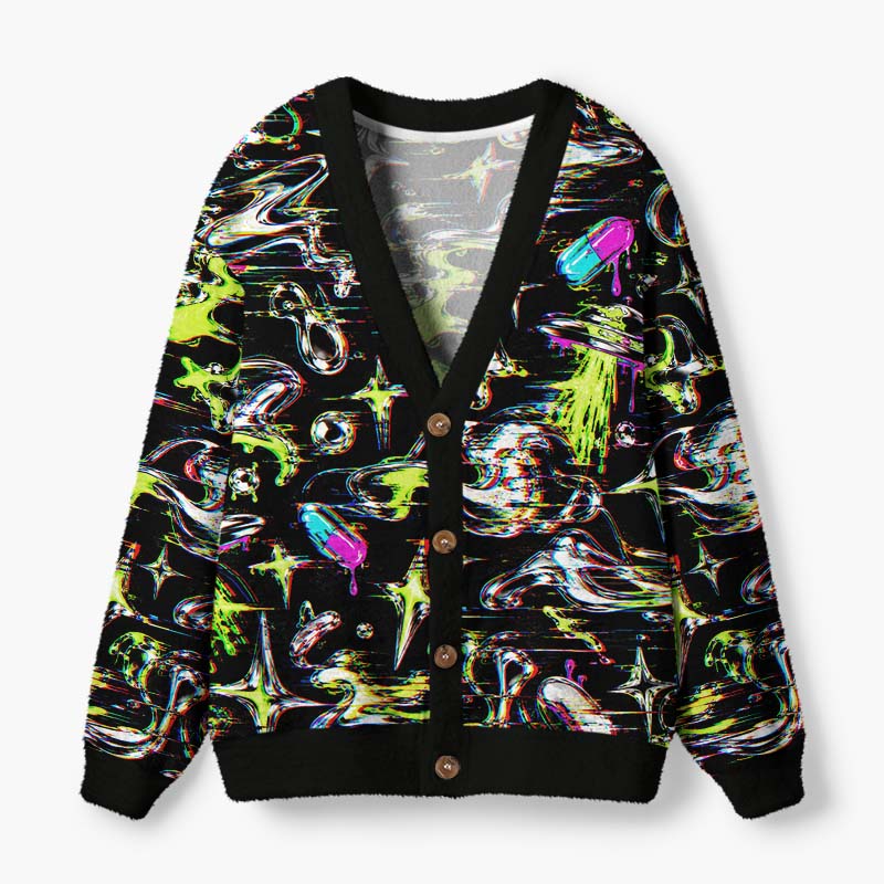 Soulisfree Dreams From A Neon Galaxy Fuzzy Cardigan Sweater