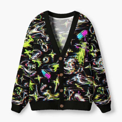 Soulisfree Dreams From A Neon Galaxy Fuzzy Cardigan Sweater