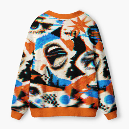 Soulisfree Reality Reflected In Pixels Fuzzy Cardigan Sweater