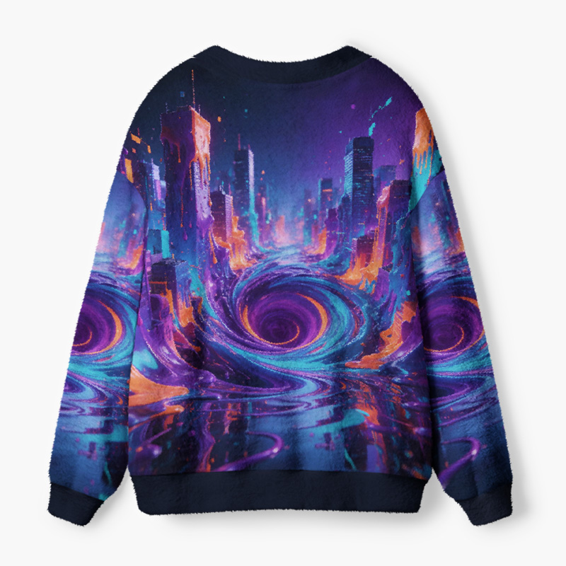 Soulisfree Beyond The Neon Horizon Fuzzy Cardigan Sweater