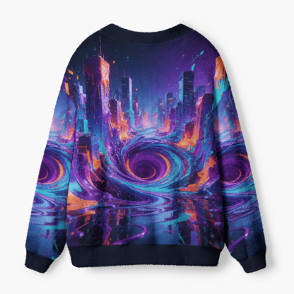 Soulisfree Beyond The Neon Horizon Fuzzy Cardigan Sweater
