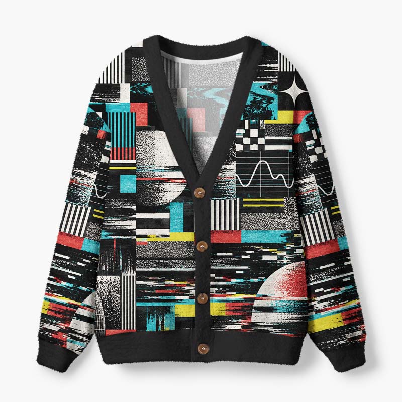 Soulisfree Digital Static Fuzzy Cardigan Sweater